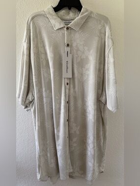 Caribbean  Men's Beige Floral Button-Up Shirt Size-3XT